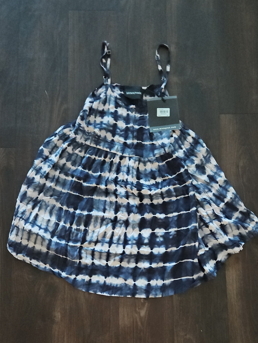 MINKPINK Blue and White Tie-Dye Spaghetti Strap Top